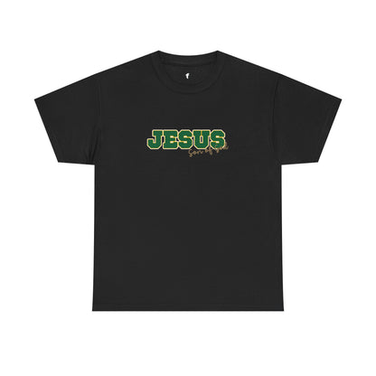 JESUS, Son of God - Varsity T-Shirt - Green Letters