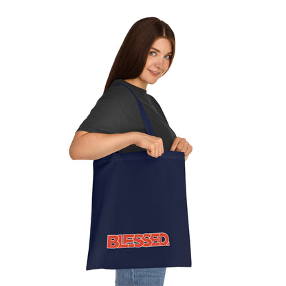'Blessed' Cotton Tote — Minimalist faith tote bag with ‘BLESSED’ text and Focall emblem
