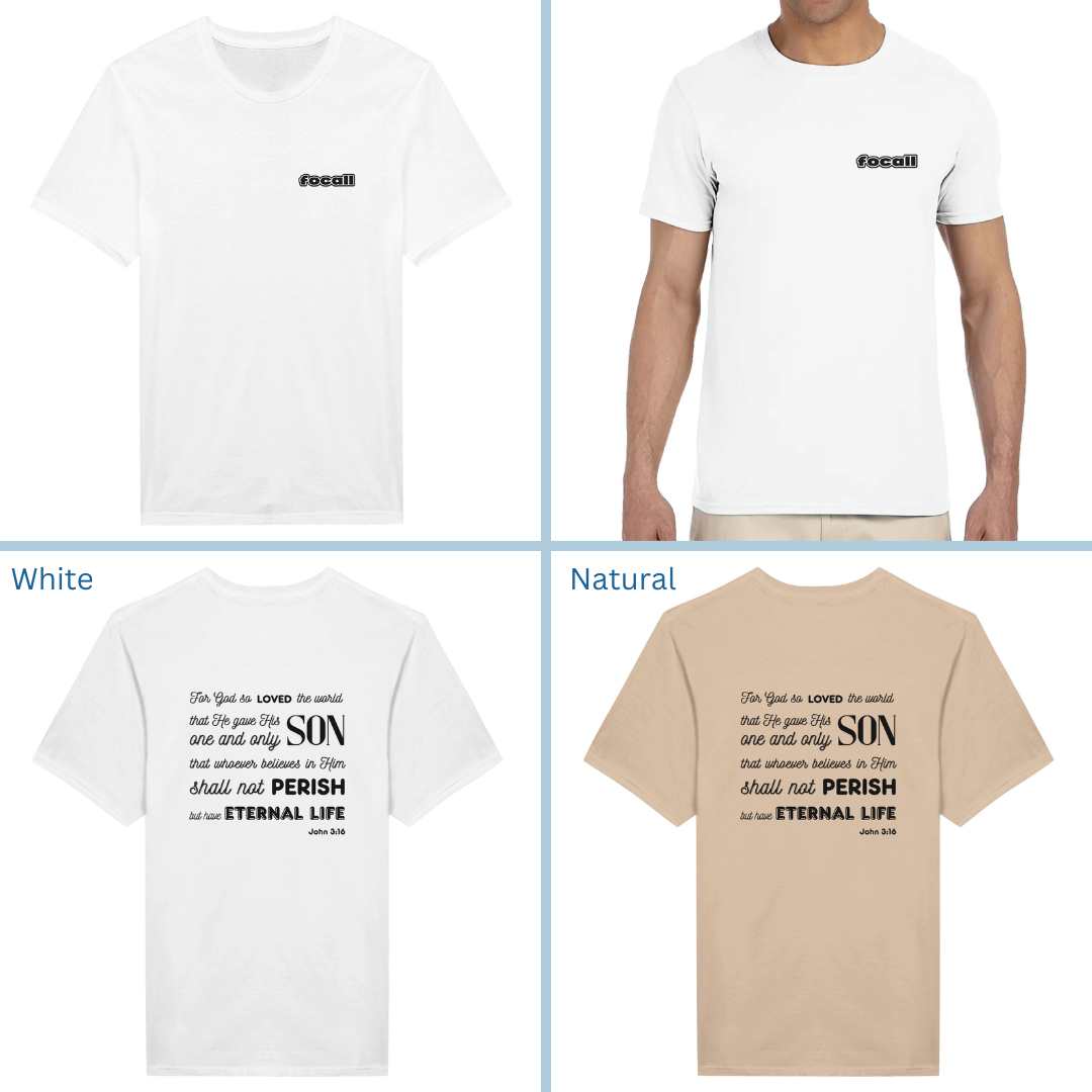 Classic Unisex Crew Neck T-Shirt | Back | John 3:16 - Black Letters