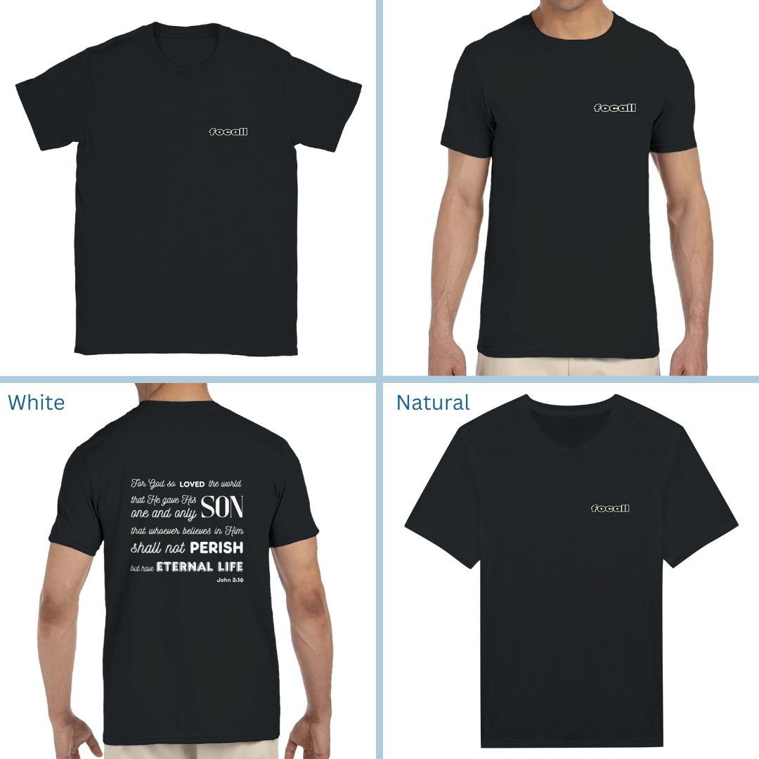 Classic Unisex Crew Neck T-Shirt | Back | John 3:16 - White Letters