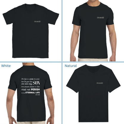 Classic Unisex Crew Neck T-Shirt | Back | John 3:16 - White Letters