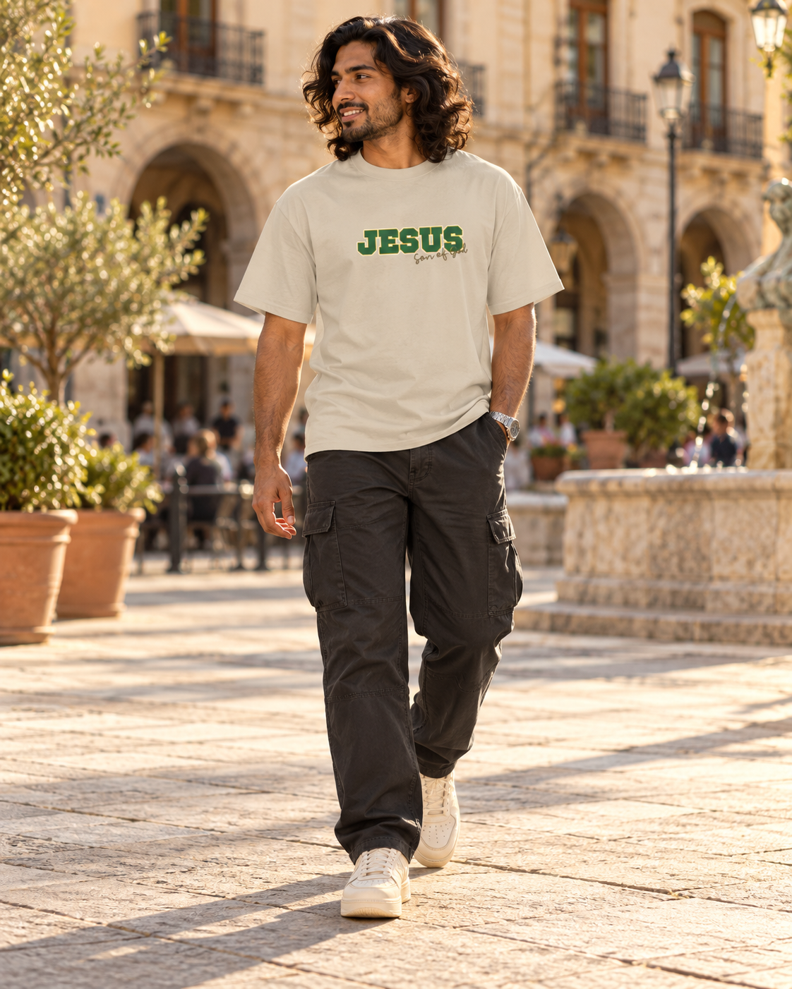 JESUS, Son of God - Varsity T-Shirt - Green Letters