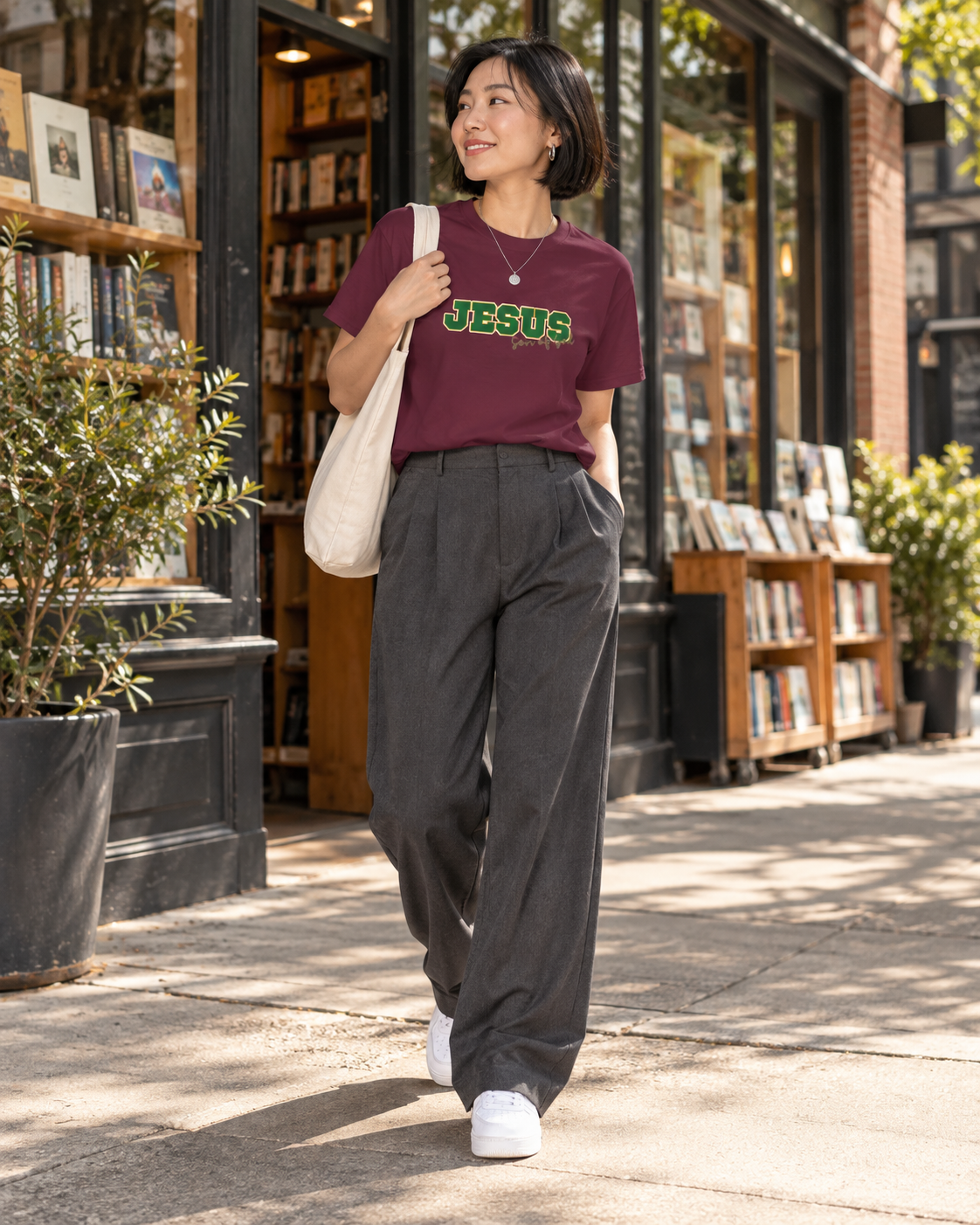 JESUS, Son of God - Varsity T-Shirt - Green Letters