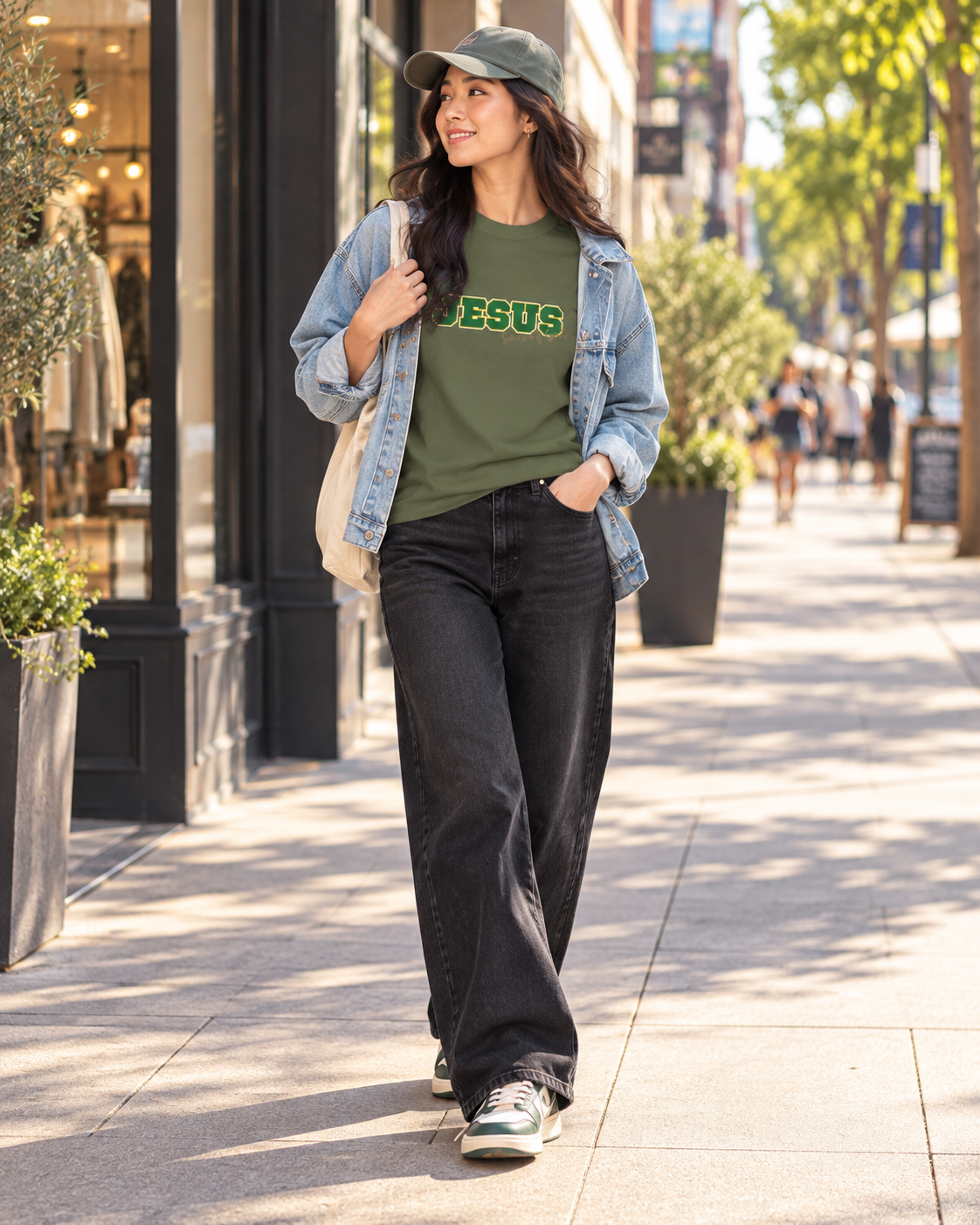 JESUS, Son of God - Varsity T-Shirt - Green Letters