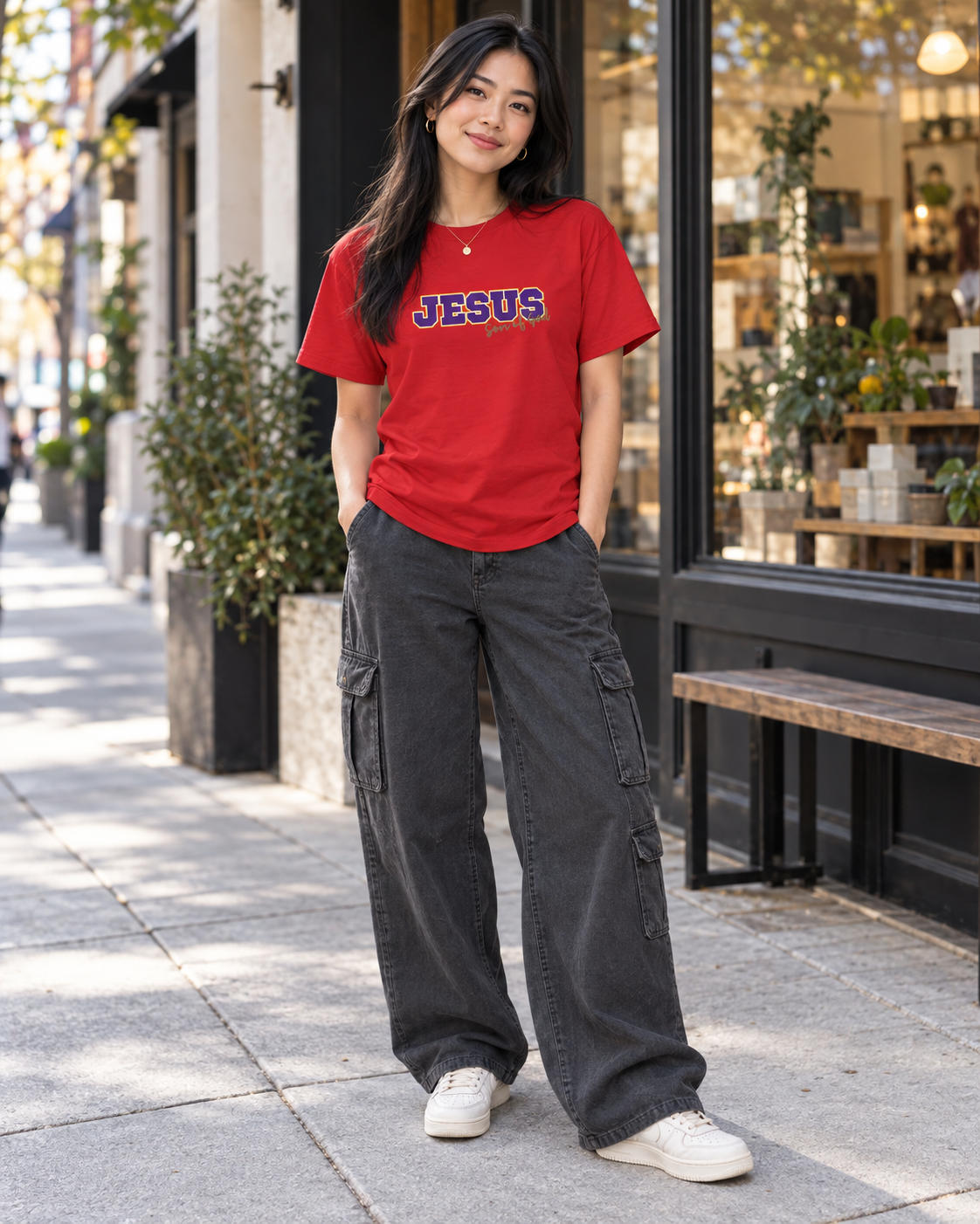 JESUS, Son of God - Varsity T-Shirt - Purple Letters