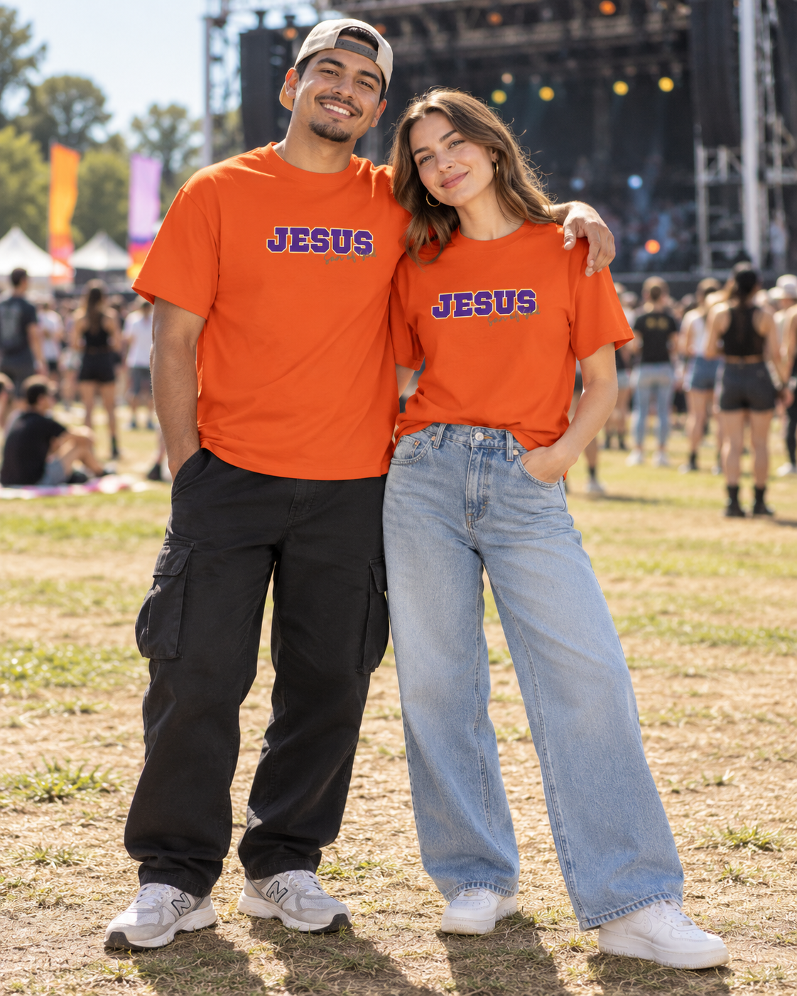 JESUS, Son of God - Varsity T-Shirt - Purple Letters