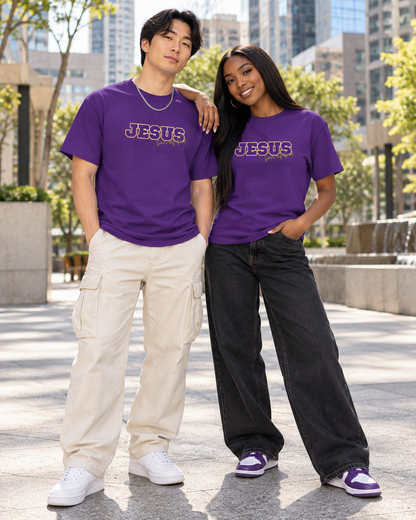 JESUS, Son of God - Varsity T-Shirt - Purple Letters