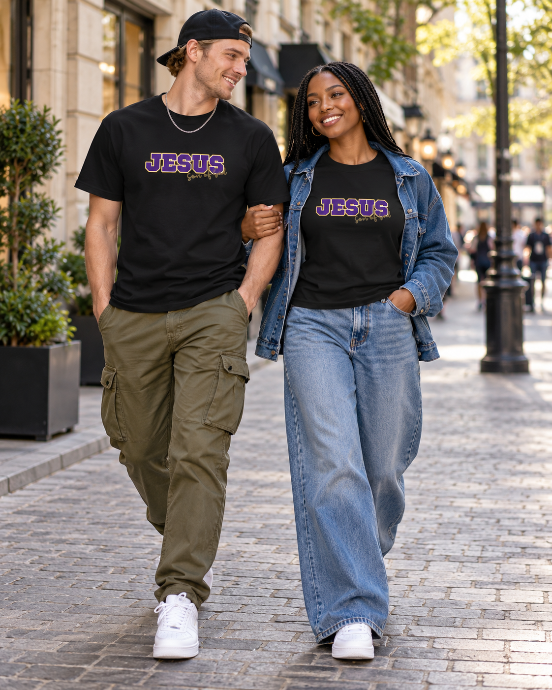 JESUS, Son of God - Varsity T-Shirt - Purple Letters