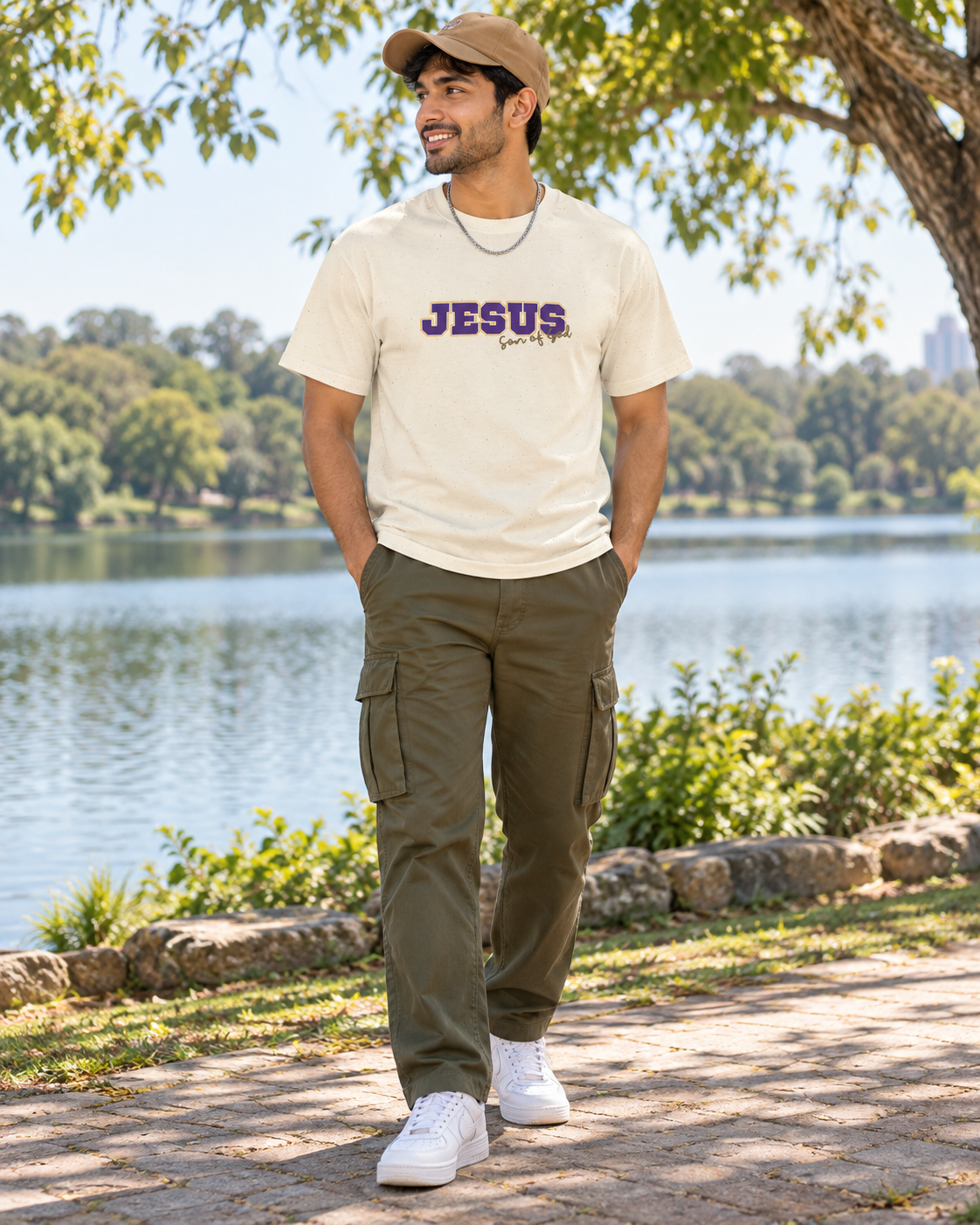 JESUS, Son of God - Varsity T-Shirt - Purple Letters