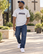 JESUS, Son of God - Varsity T-Shirt - Blauwe Letters
