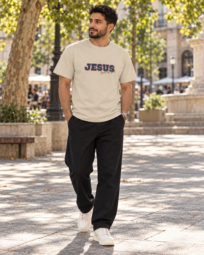 JESUS, Son of God - Varsity T-Shirt - Blauwe Letters