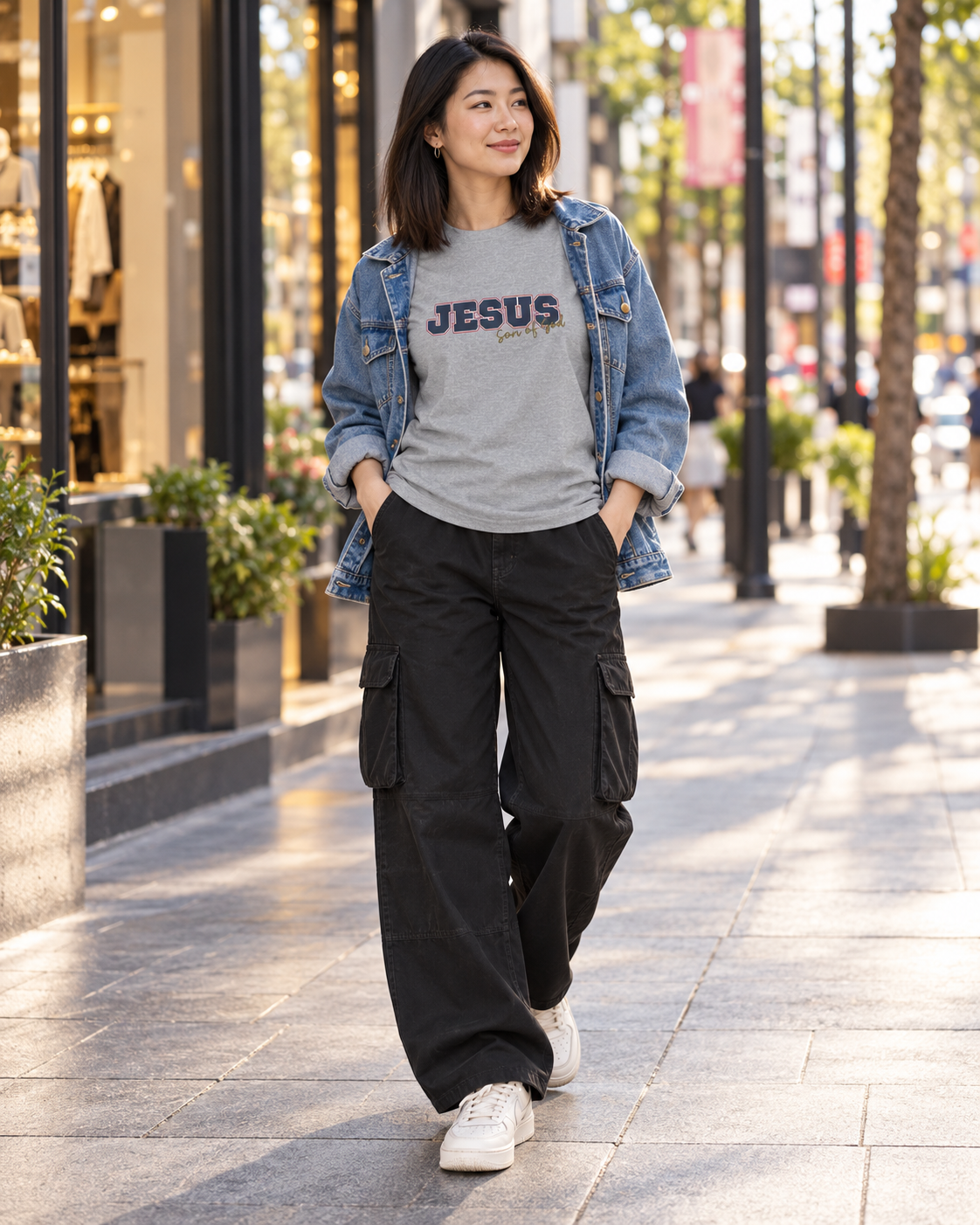 JESUS, Son of God - Varsity T-Shirt - Blauwe Letters