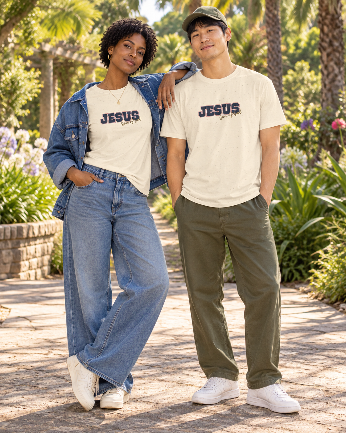 JESUS, Son of God - Varsity T-Shirt - Blauwe Letters