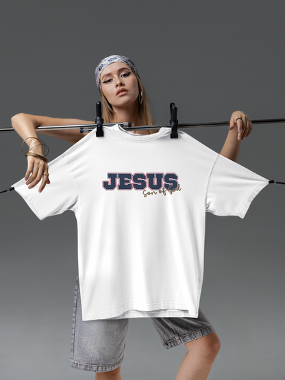 JESUS, Son of God - Varsity T-Shirt - Blauwe Letters