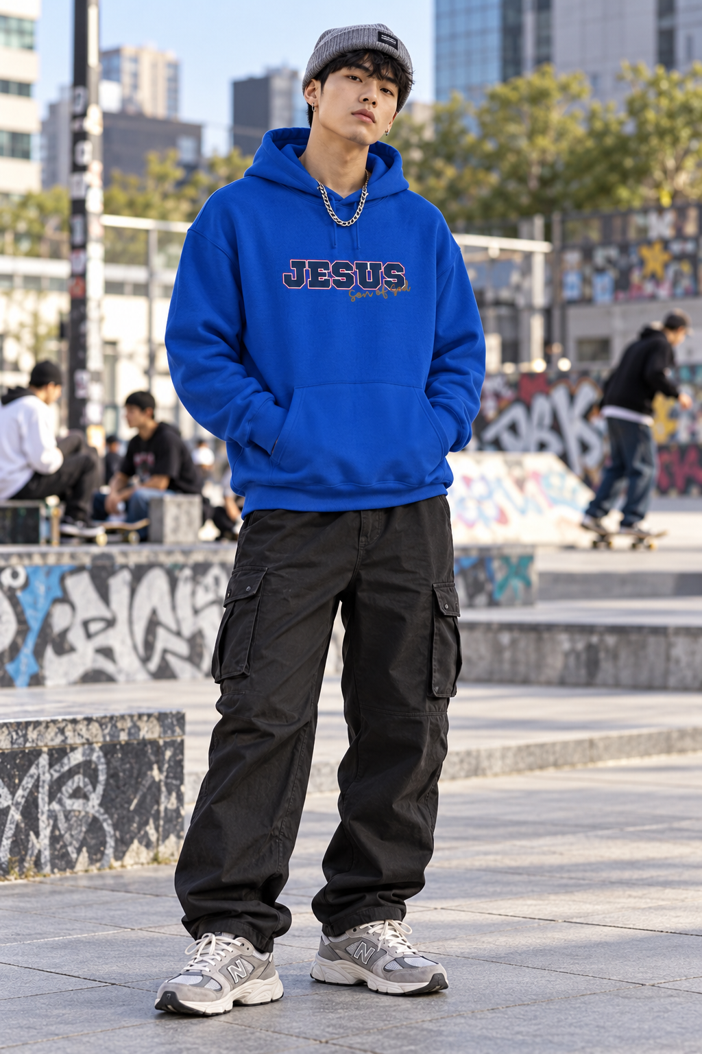 'Jesus, Son of God' Blue Design. Unisex Hoodie