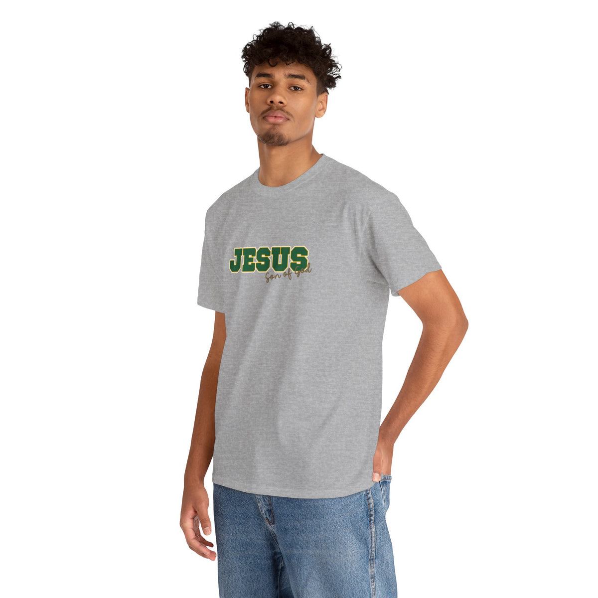 JESUS, Son of God - Varsity T-Shirt - Green Letters