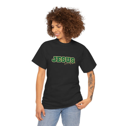 JESUS, Son of God - Varsity T-Shirt - Green Letters