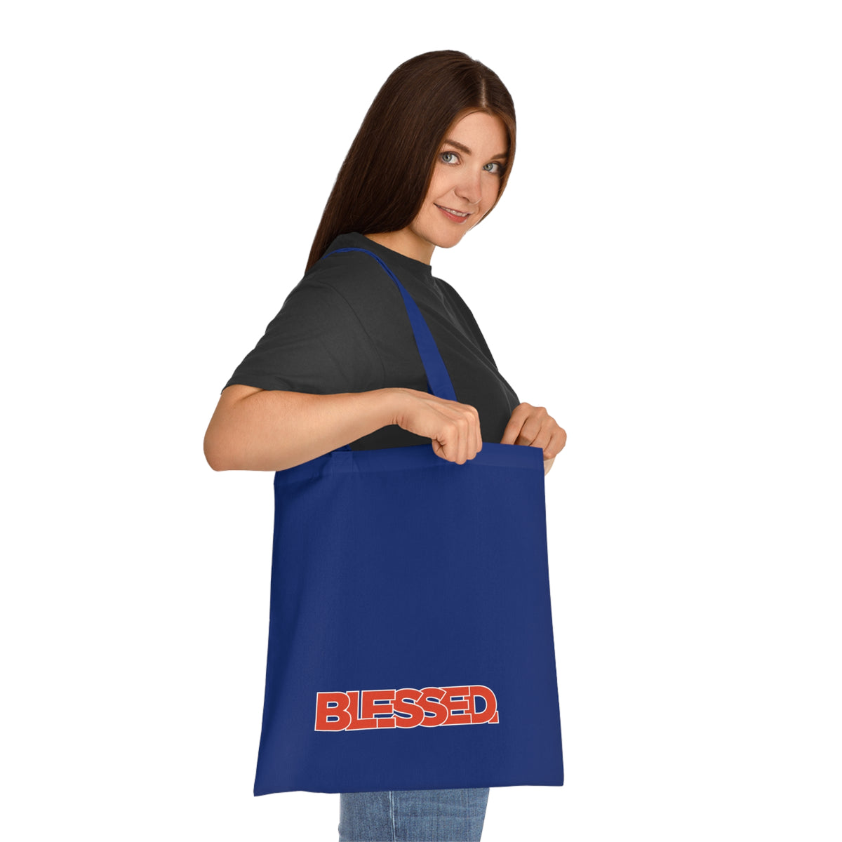 'Blessed' Cotton Tote — Minimalist faith tote bag with ‘BLESSED’ text and Focall emblem