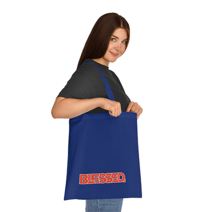 'Blessed' Cotton Tote — Minimalist faith tote bag with ‘BLESSED’ text and Focall emblem