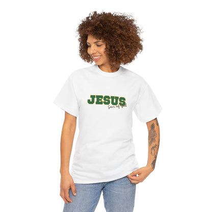 JESUS, Son of God - Varsity T-Shirt - Green Letters