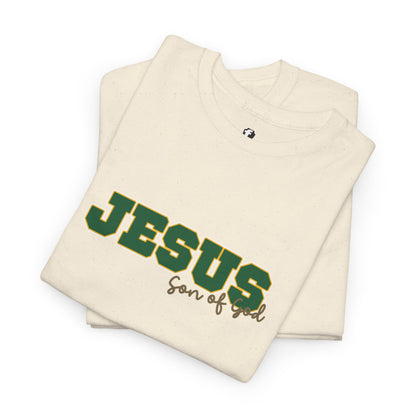JESUS, Son of God - Varsity T-Shirt - Green Letters