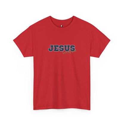 JESUS, Son of God - Varsity T-Shirt - Blauwe Letters