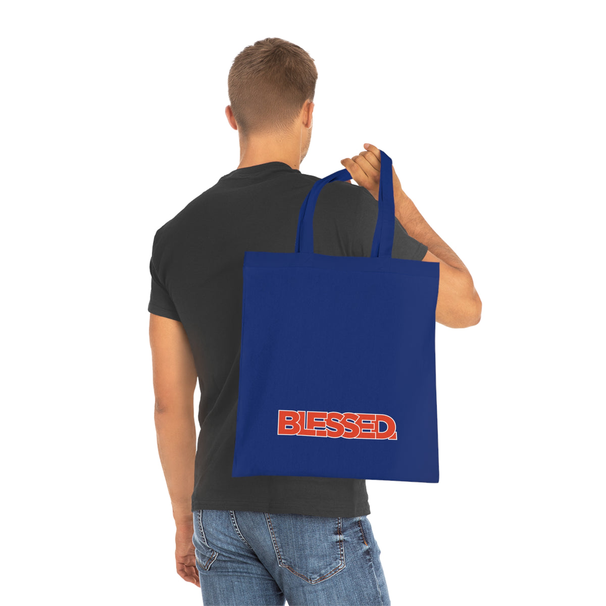 'Blessed' Cotton Tote — Minimalist faith tote bag with ‘BLESSED’ text and Focall emblem