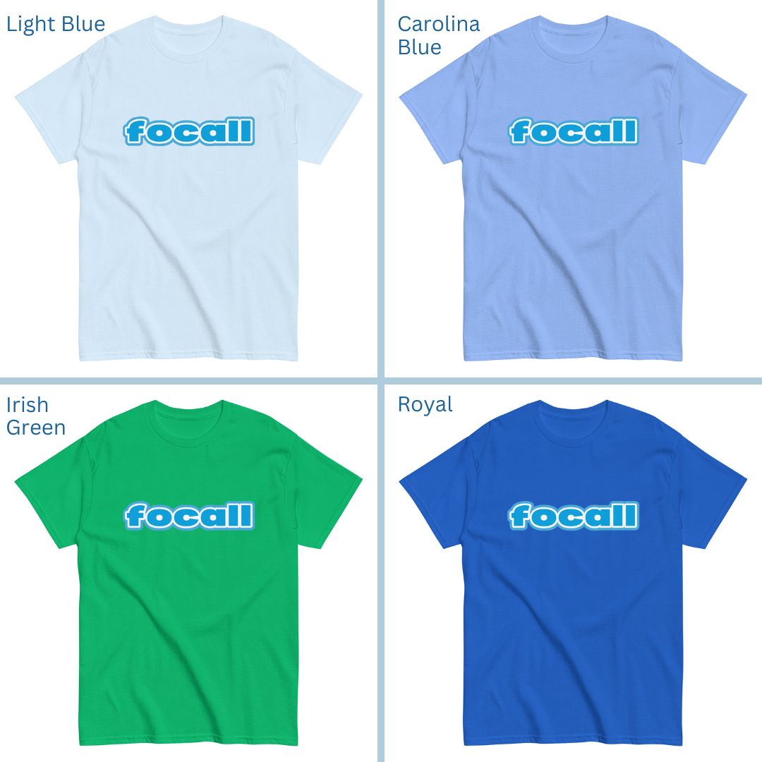 Classic Unisex Crew Neck T-Shirt | Focall Blue White Letters