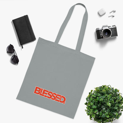 'Blessed' Cotton Tote — Minimalist faith tote bag with ‘BLESSED’ text and Focall emblem