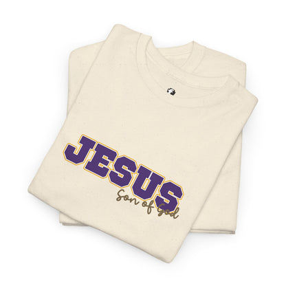 JESUS, Son of God - Varsity T-Shirt - Purple Letters