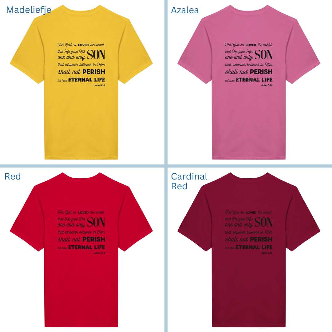 Classic Unisex Crew Neck T-Shirt | Back | John 3:16 - Black Letters