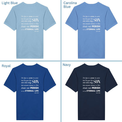 Classic Unisex Crew Neck T-Shirt | Back | John 3:16 - White Letters