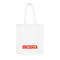 'Blessed' Cotton Tote — Minimalist faith tote bag with ‘BLESSED’ text and Focall emblem