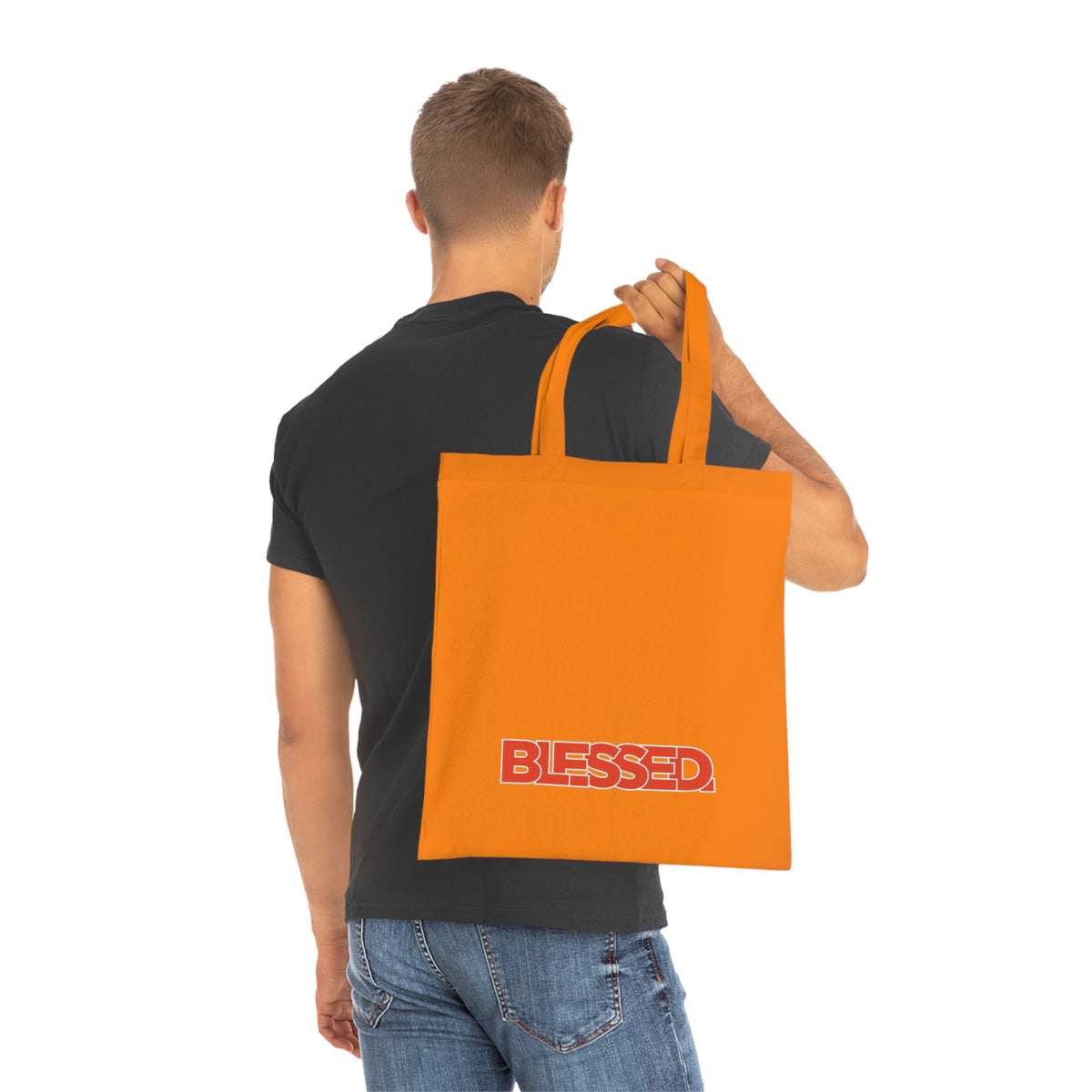 'Blessed' Cotton Tote — Minimalist faith tote bag with ‘BLESSED’ text and Focall emblem