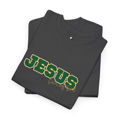 JESUS, Son of God - Varsity T-Shirt - Green Letters