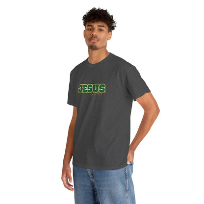 JESUS, Son of God - Varsity T-Shirt - Green Letters