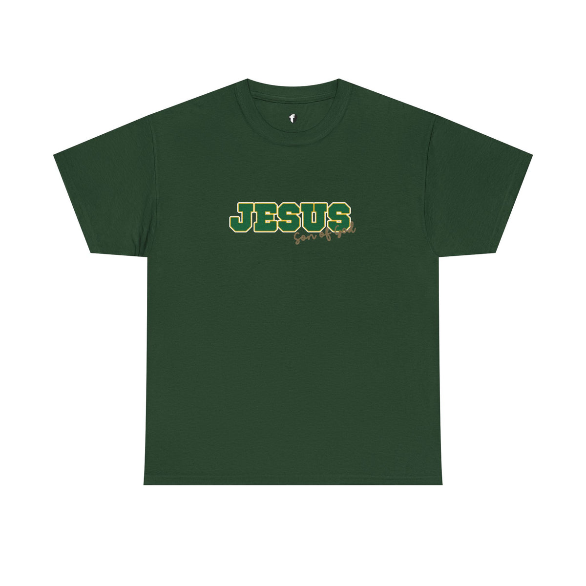 JESUS, Son of God - Varsity T-Shirt - Green Letters