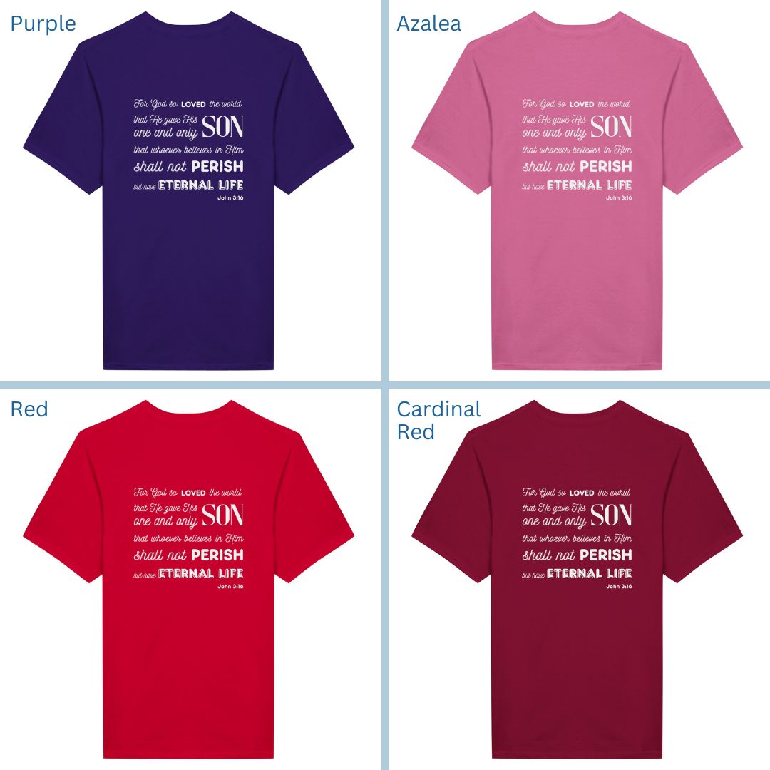 Classic Unisex Crew Neck T-Shirt | Back | John 3:16 - White Letters