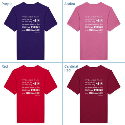 Classic Unisex Crew Neck T-Shirt | Back | John 3:16 - White Letters