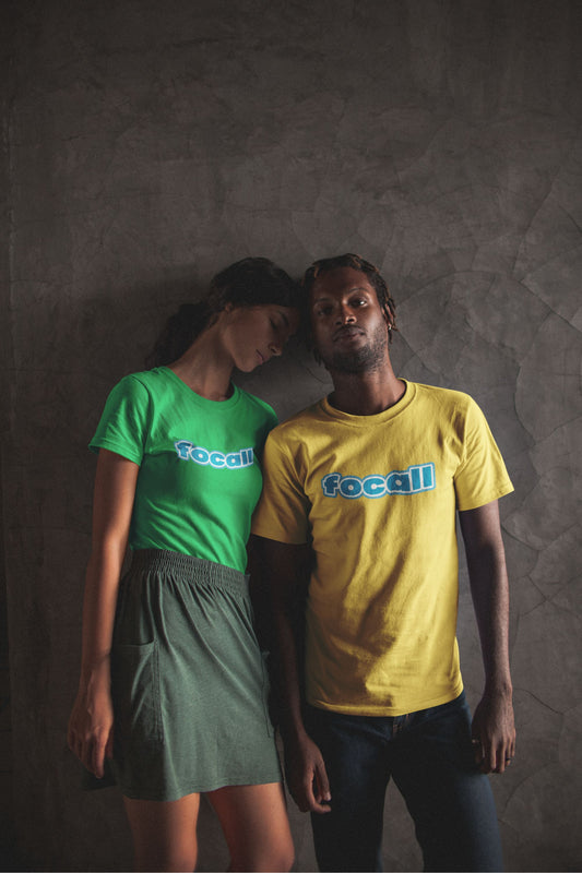 Classic Unisex Crew Neck T-Shirt | Focall Blue White Letters