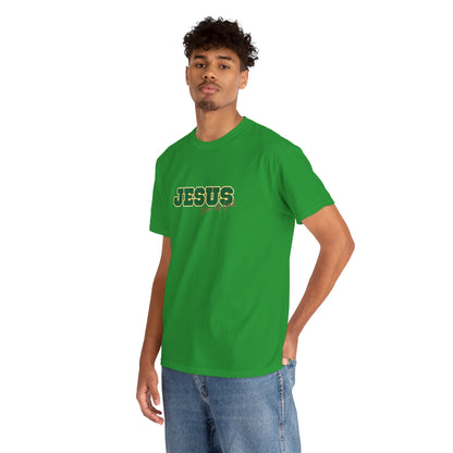 JESUS, Son of God - Varsity T-Shirt - Green Letters