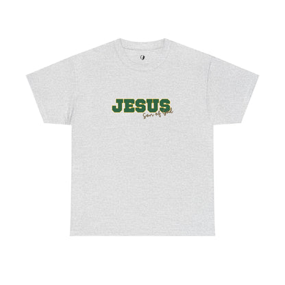 JESUS, Son of God - Varsity T-Shirt - Green Letters