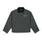 Embroidered duck canvas work jacket | Men's | Durable black carpenter-style jacket | Focall® yellow lettering