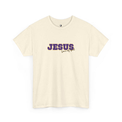 JESUS, Son of God - Varsity T-Shirt - Purple Letters
