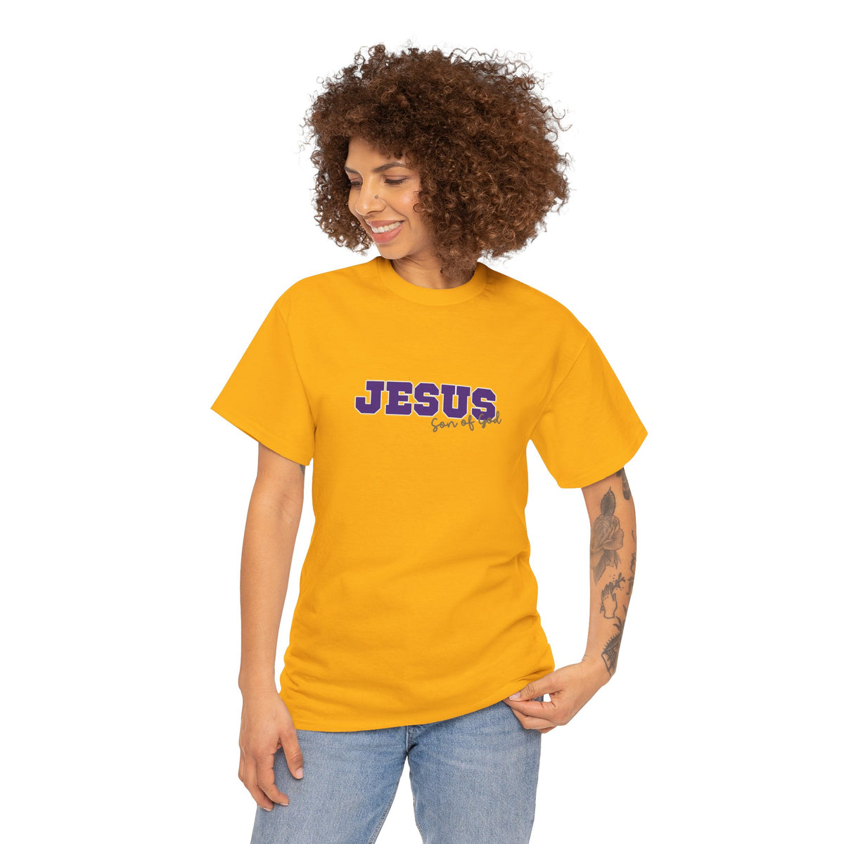 JESUS, Son of God - Varsity T-Shirt - Purple Letters