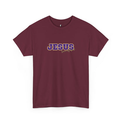 JESUS, Son of God - Varsity T-Shirt - Purple Letters
