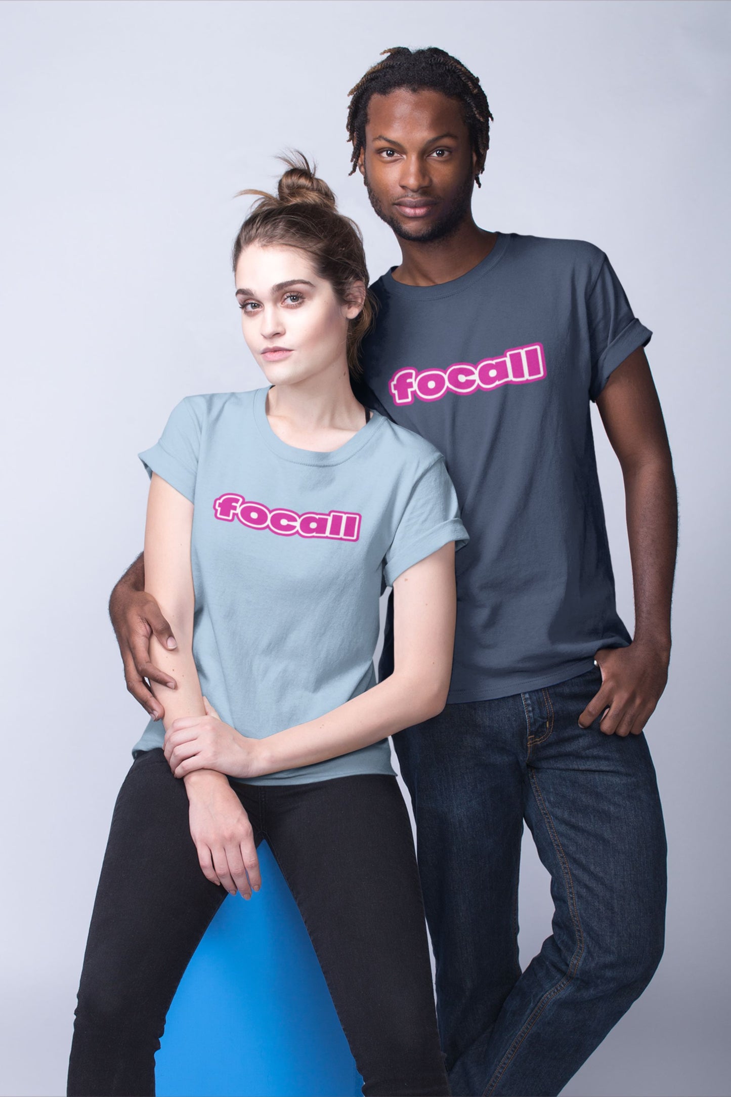 Classic Unisex Crew Neck T-Shirt | Focall Pink White Letters