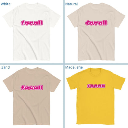 Classic Unisex Crew Neck T-Shirt | Focall Pink White Letters