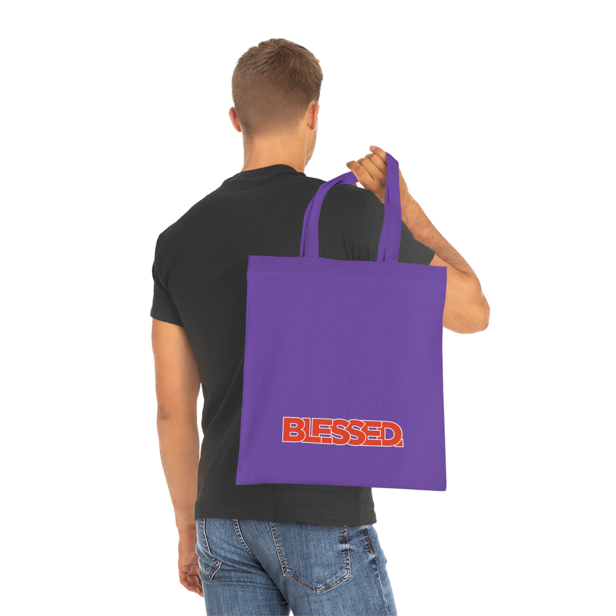 'Blessed' Cotton Tote — Minimalist faith tote bag with ‘BLESSED’ text and Focall emblem
