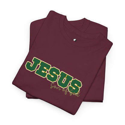 JESUS, Son of God - Varsity T-Shirt - Green Letters